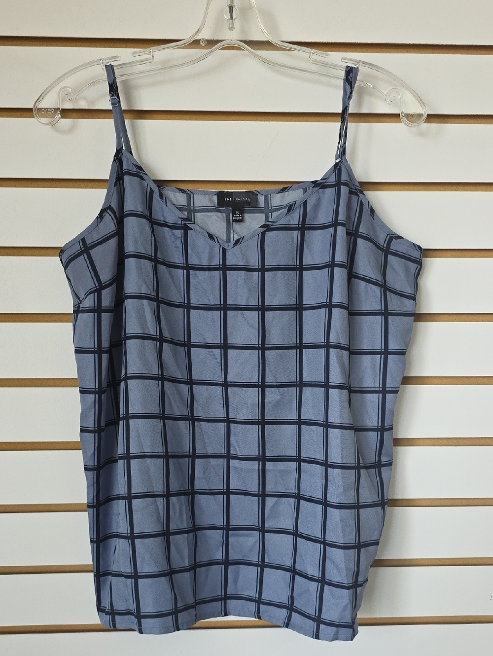 The Limited Windowpane Spaghetti Strap Tank Black/Blue XL